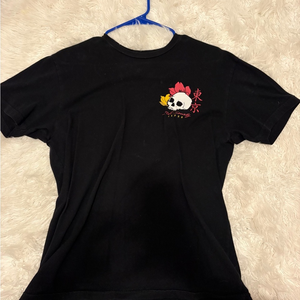 Black Unisex Shirt with Skull and Floral Design